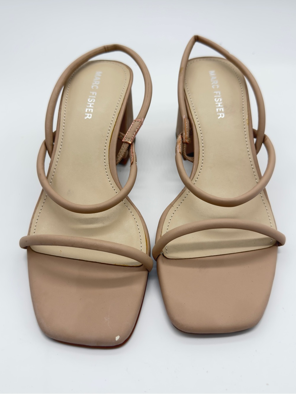 Marc Fisher Beige Minimalist Strappy Slingback Heels